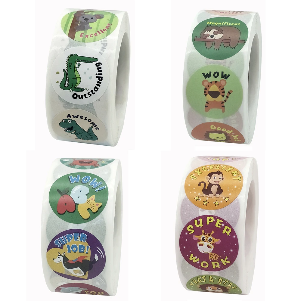 

500pcs/roll Car Motorcycle Animals Stickers Cute Reward Decals Notebook Laptop Cartoon Sticker Kids Classic Toys Bike Stickers