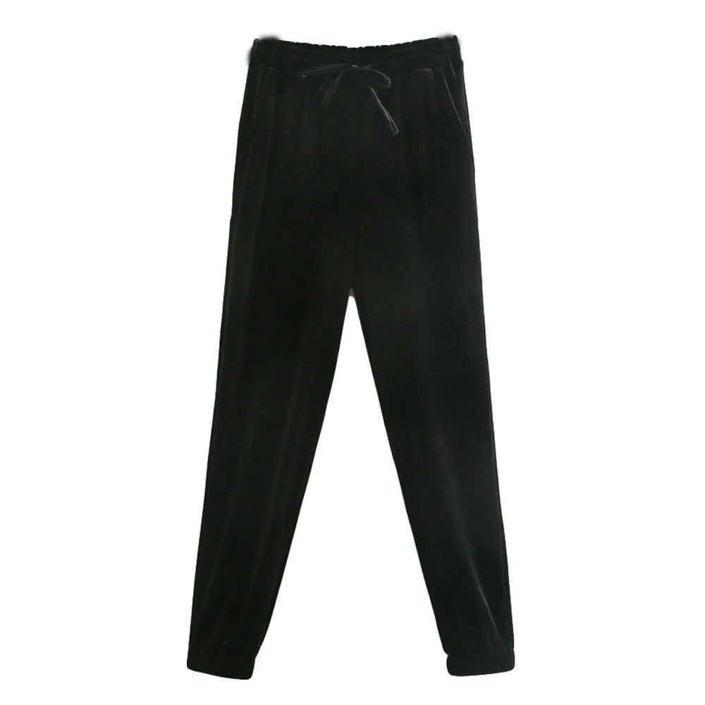 

XNWMNZ Za velvet jogging trousers High-waist trousers Elastic waistband adjustable drawstrings Side pockets Elastic cuffed hems