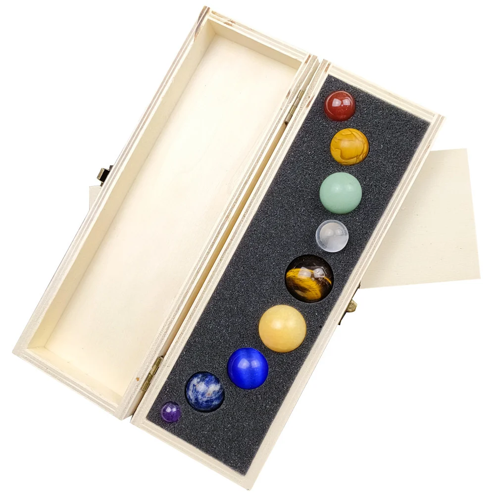 

Natural crystal Spheres the nine planets of the solar system Gemstone Specimen Collection Box desk Ornaments Home Decor