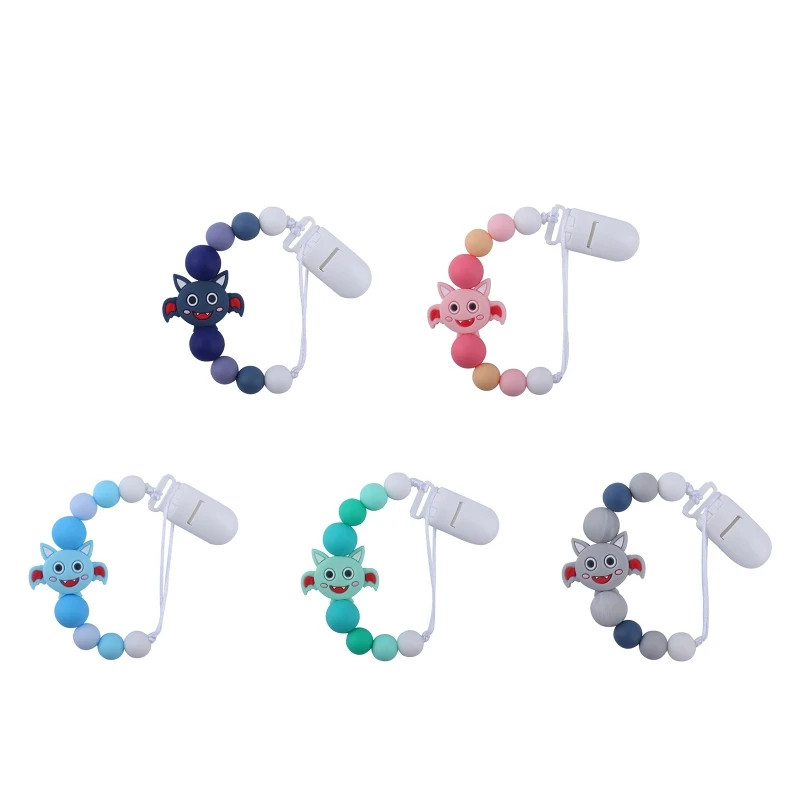 

L21F Newborn Pacifier Clip Chain BPA-free Silicone Bat Beads DIY Dummy Nipple Soother Holder Baby Teething Chewing Toys Chain