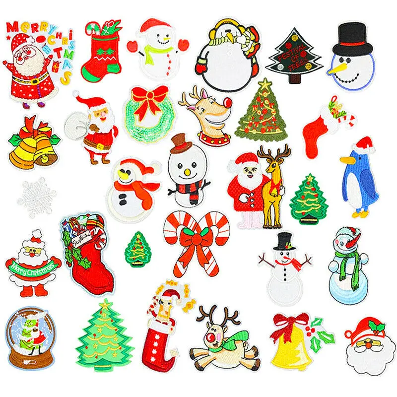 30 шт. рождественские нашивки с вышивкой термоклейкие аппликация ремонт патч
