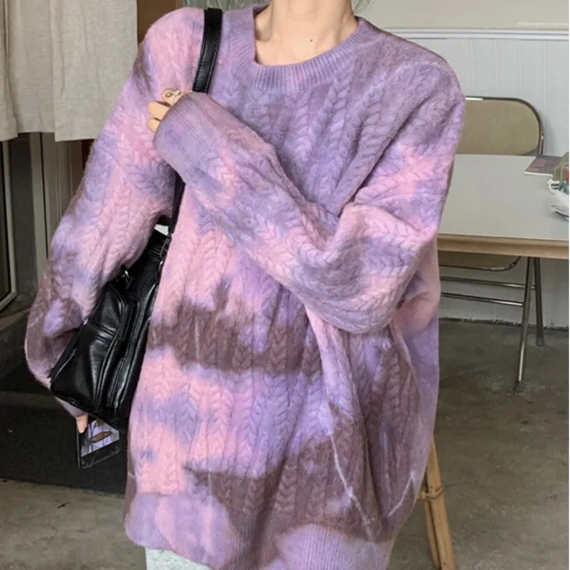 

[EWQ] 2020 Winter Women New Gentle Casual Round Neck Loose Soft Minimalist Panelled Long Sleeve Pullover Knitting Sweater C611