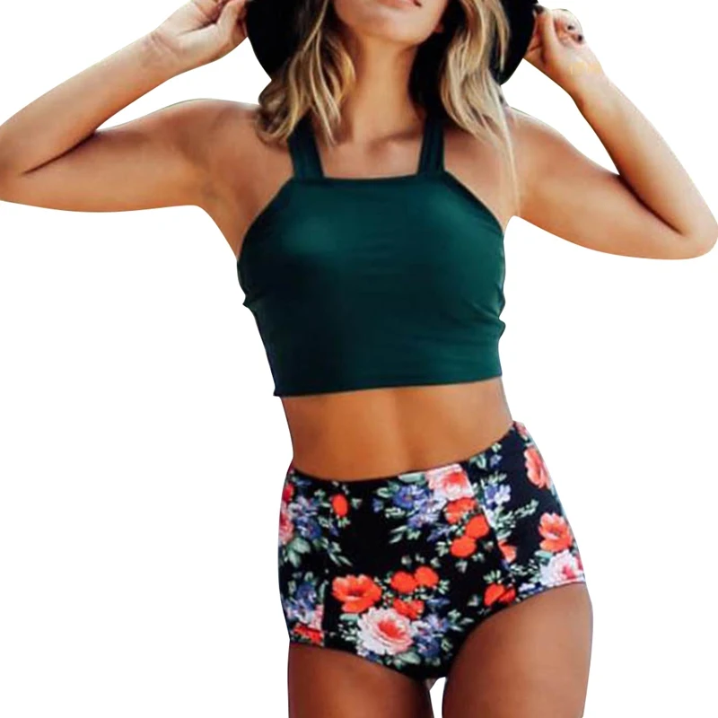 

Women's Bikini High Waist Swimming Printing Blossom Suit Breathable and Sweat Absorbing Two-Piece Swimwear tankini dames zaful