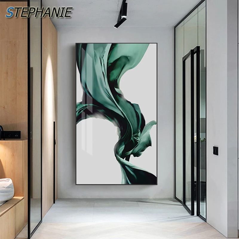 

Abstract Modern Dreamy Green Silk Canvas Painting Big Tableau Poster Print Fashion Wall Art for Living Room Cuadros Salon Decor