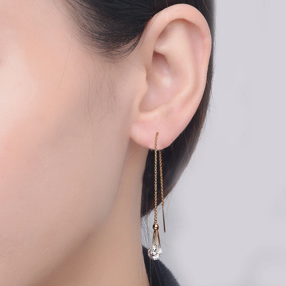 Женские серьги подвески с фианитом 2 карата|long earrings silver|line earringearrings silver long |