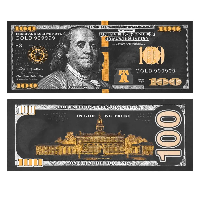 Black Gold Foil USD 100 Currency Commemorative American Dollar Bill Fake Money World Banknote Souvenir Gift for Collection