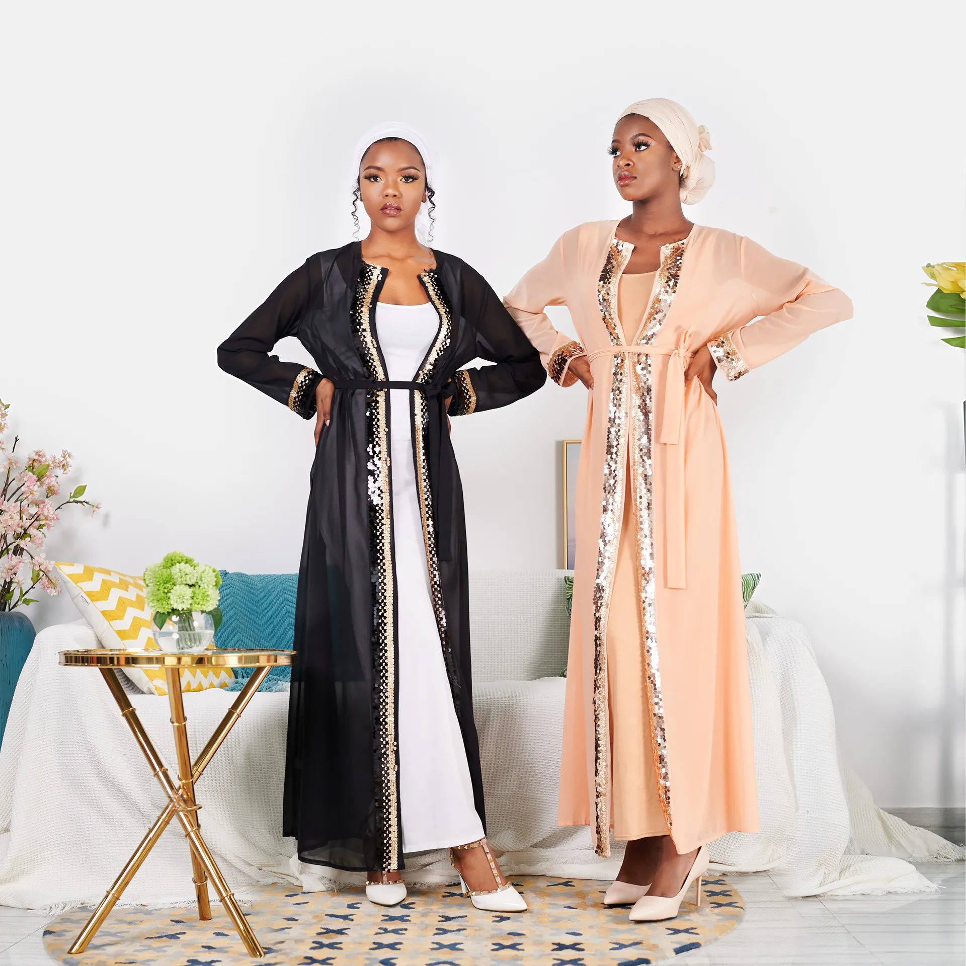 

Sequins Open Abaya Kimono Dubai Turkey Kaftan Muslim Cardigan Abayas Dresses For Women Caftan Robe Islam Clothing 2021 Eid