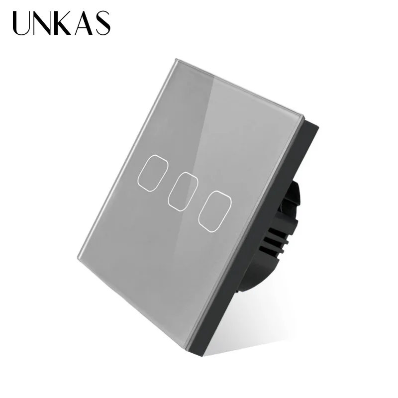 Сенсорный выключатель UNKAS стандарта ЕС/Великобритании 3 клавиши 1 канал сенсорная