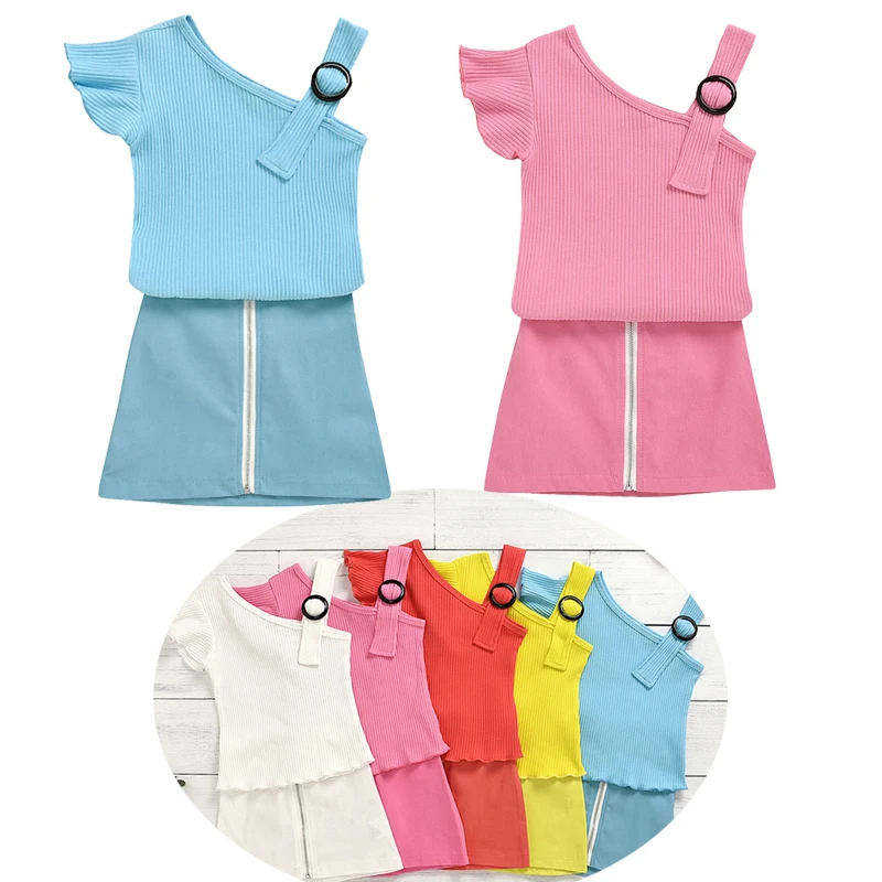 

Детская одежда для младенцев, летняя детская одежда для девочек, футболка + юбка-пачка, спортивный костюм для маленьких девочек из 2 предметов, комплекты одежды для маленьких девочек