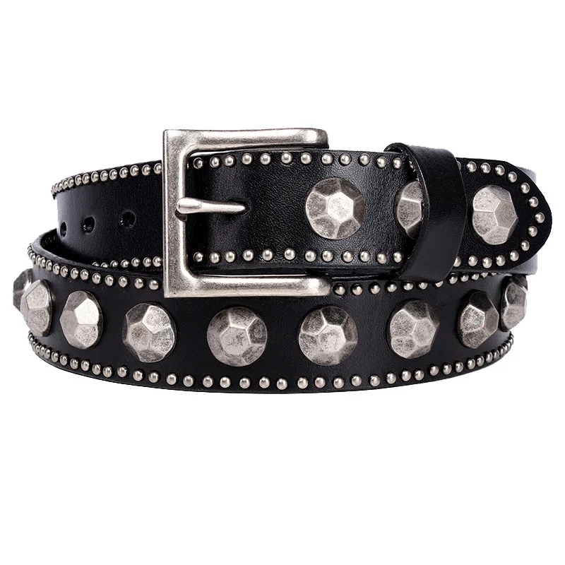 (Ta-weo) Men Fashion Personality Rivet Belt, Heavy Metal Rock Genuine Leather Belt