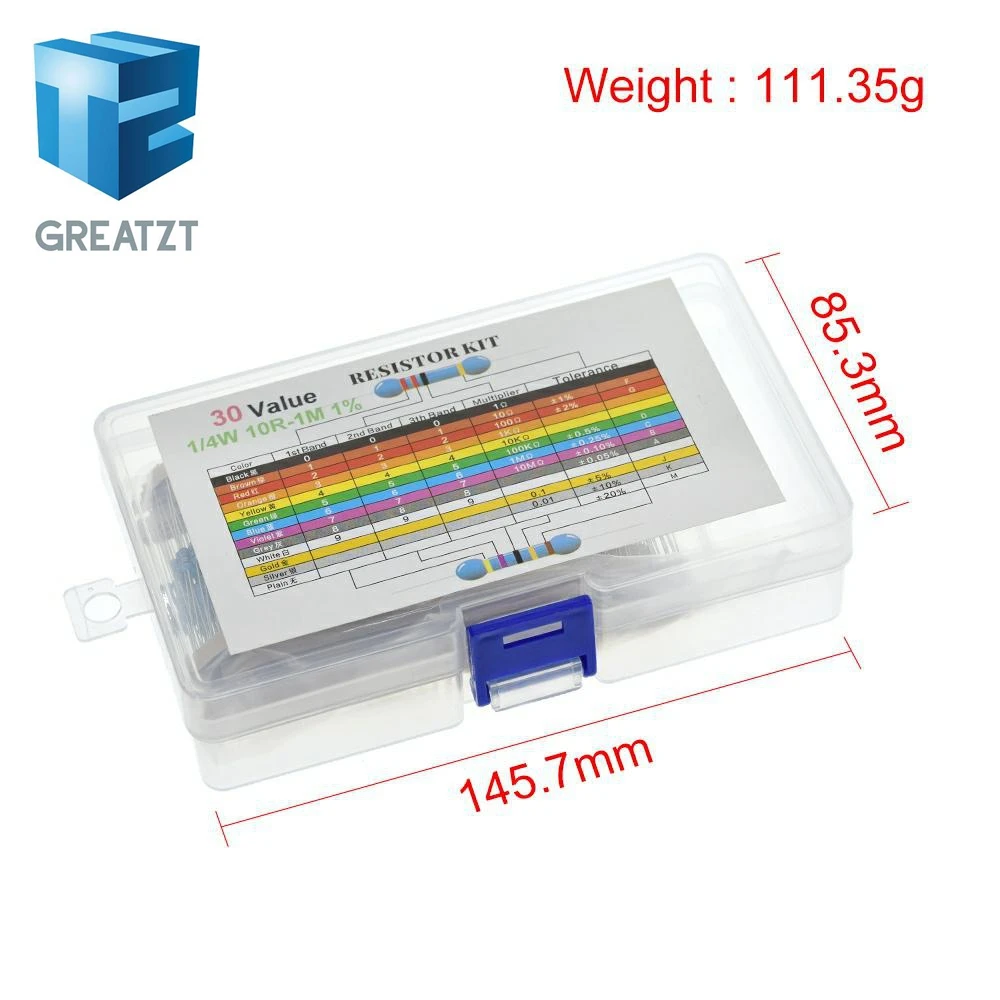 Набор металлических пленочных резисторов GREATZT 600 шт./лот 1/4 Вт набор 1% в