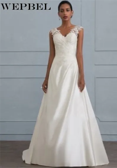 Женское длинное свадебное платье WEPBEL белое кружевное большого размера с лямкой