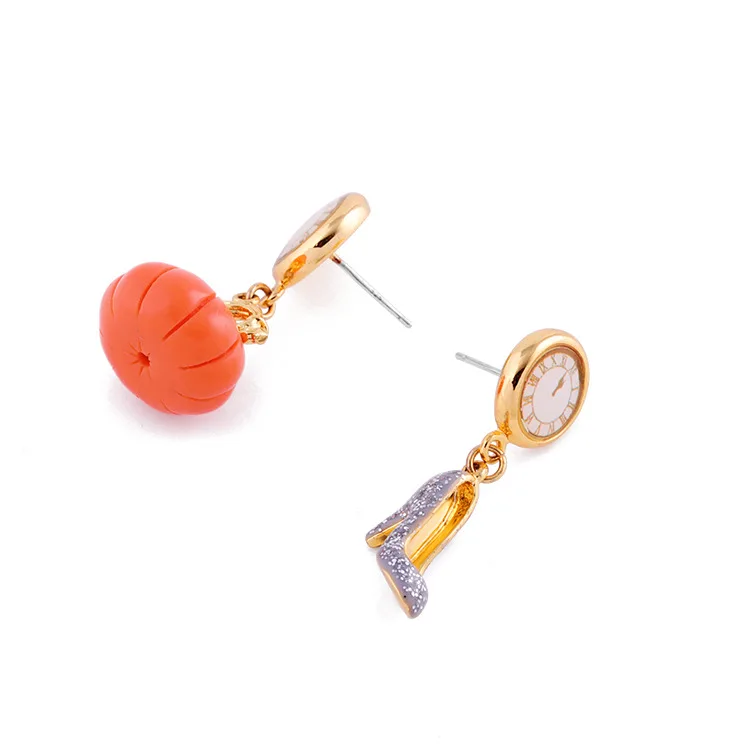 

France Paris clock ear fashion personality pumpkin crystal High heels pendant earrings ear pierced and ear clip woman eardrop