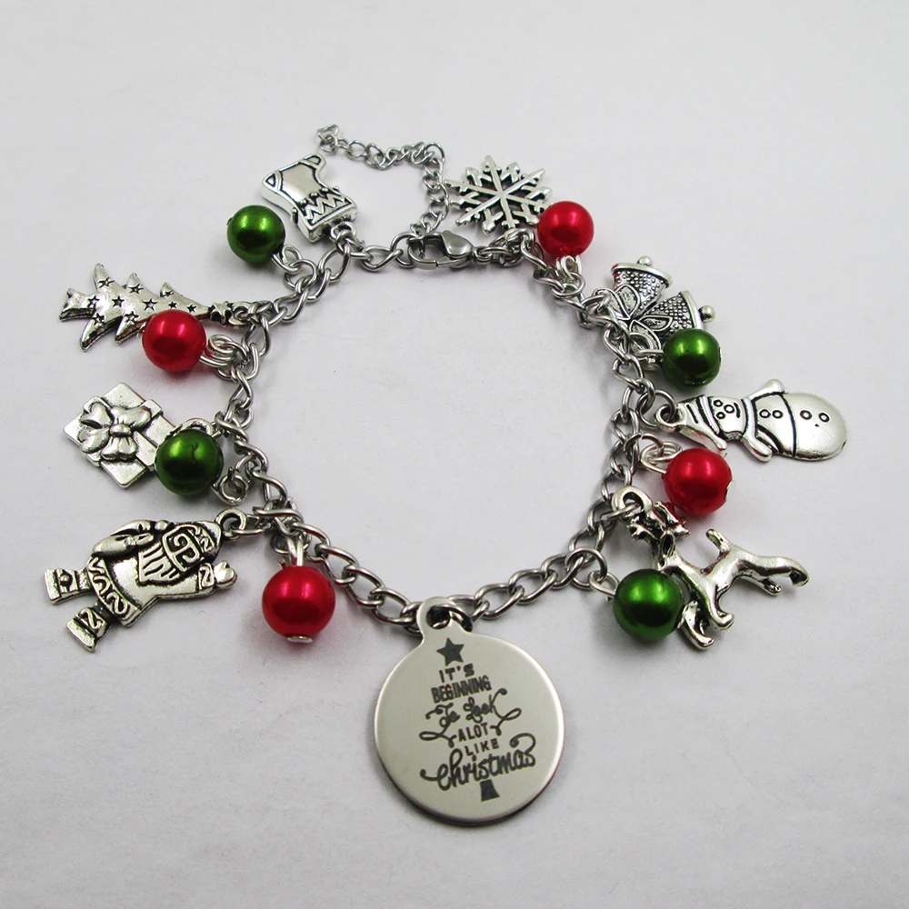 

It's Beginning To Look A Lot Like christmas christmas theme leather stainless steel chain bracelets gift presents