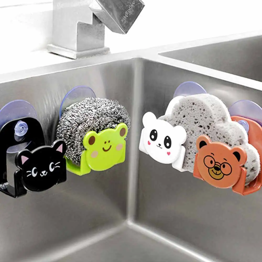 

1PC Cartoon Kitchen Towel Storage Rack Bathroom Hook Soap Towel Sponge Shelf Wall Mount Sucker Kitchen Accessories Organizer