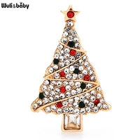 wulibaby sparkling rhinestone christmas tree brooches for women men new year brooch pin jewelry gifts