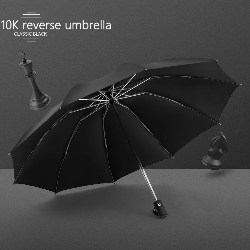 10k-Black Бизнес-зонт, мужские черные ветрозащитные 10K Автоматические Складные складные зонты с обратным отражением, женский зонт для гольфа, идеи подарка - Цвет: 10k-Black