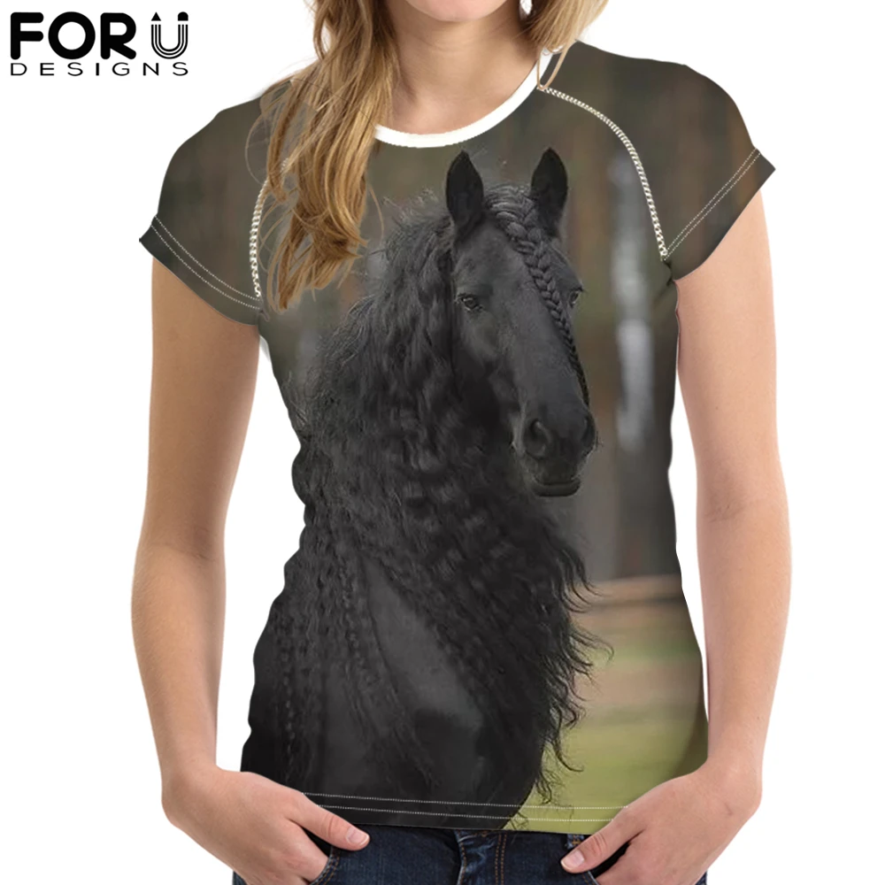 FORUDESIGNS футболка Friesian Horse для женщин топы дизайн собственного изображения на заказ