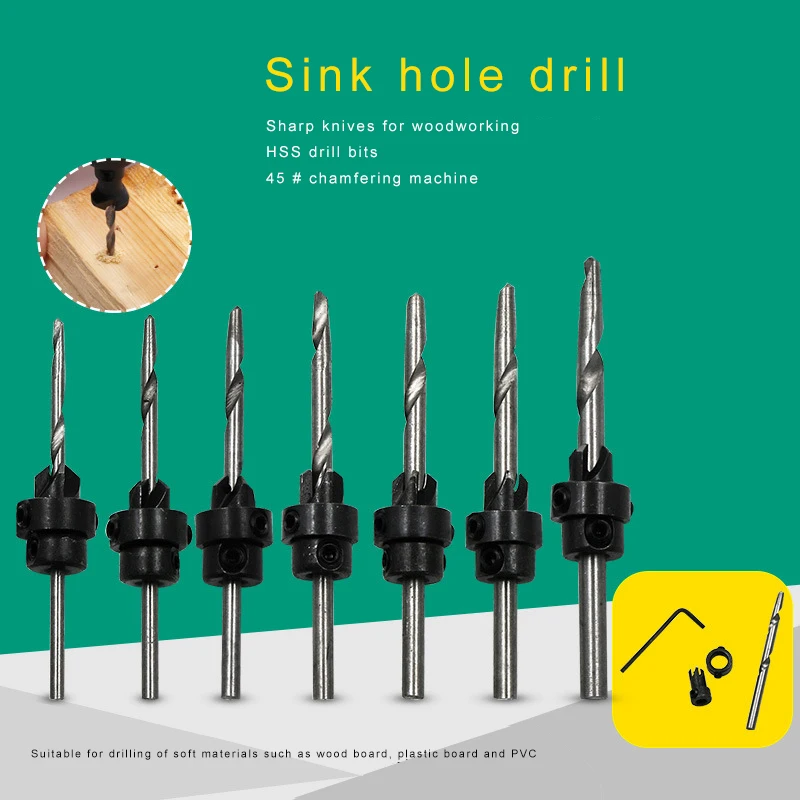 7 шт. сверло для зенковки набор деревянных сверла стопорный воротник