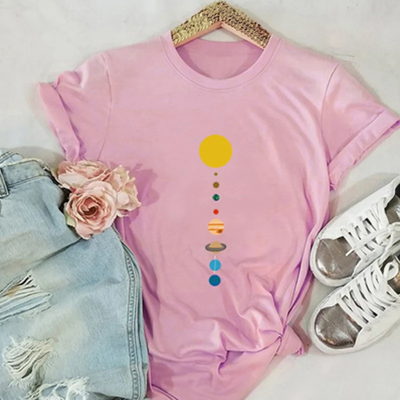 

Summer Plus Size S-5XL Shirt New Mountain Print TShirt 100%Cotton Women Shirts O Neck Short Sleeve Tees Casual Pink Tops