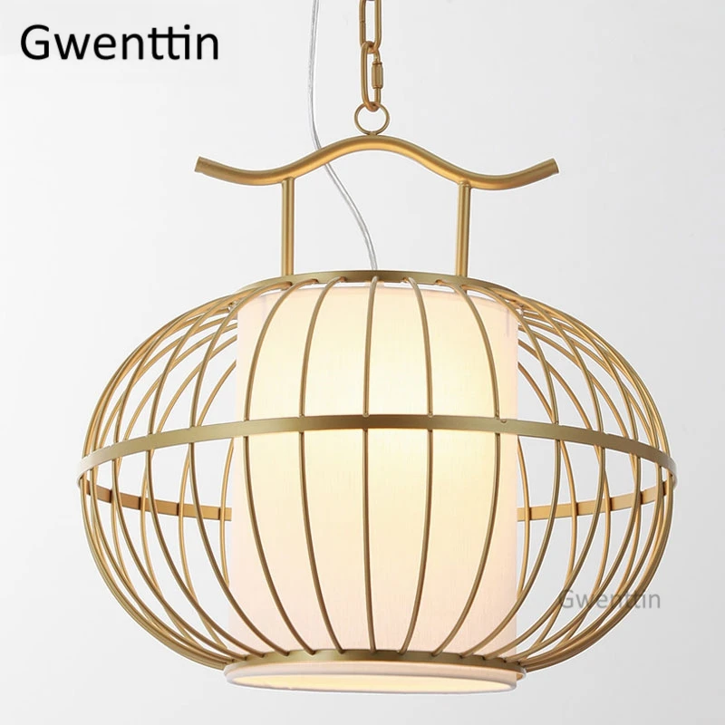 Золотой подвесной светильник в китайском стиле винтажный светодиодный виде