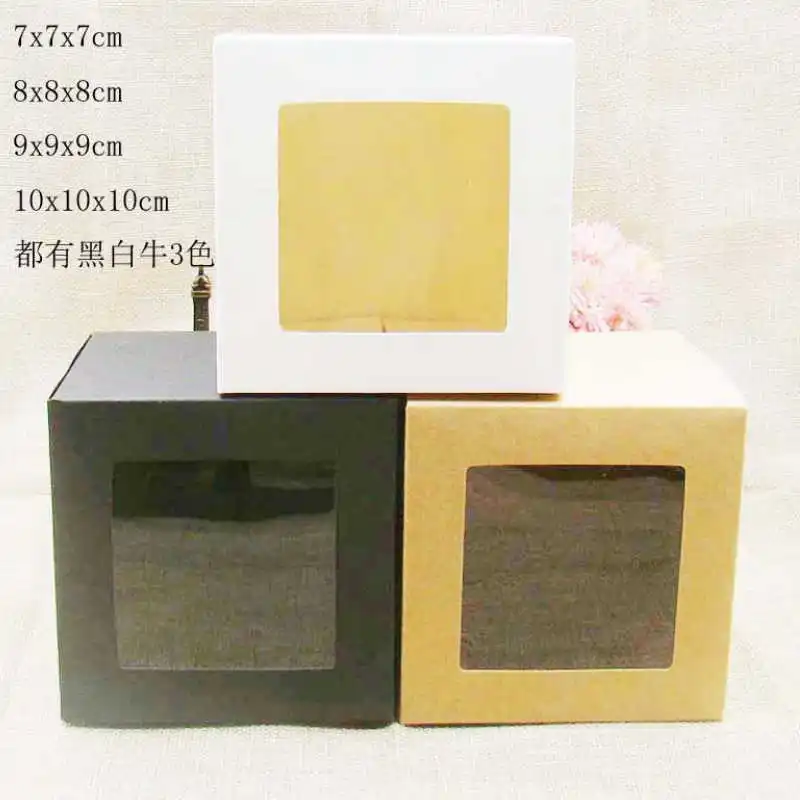 

7*7*7cm/8*8*8cm/9*9*9cm/10*10*10cm Black/White/Kraft Paper Square Candy Box Wedding Party Favor Gift Boxes With Window 50pcs/lot