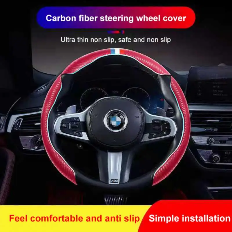 

Car Steering Wheel Cover Perfect Fit Steering Wheel Breathable Non-slip Carbon Fiber ABS Steering Cover For 37-38cm