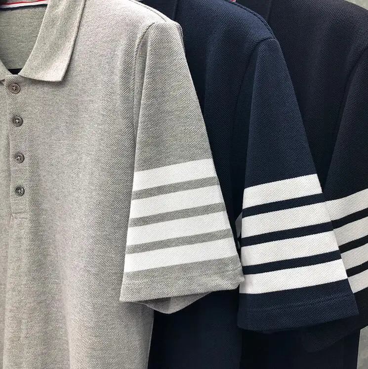 

TB THOM BULUO Brand Polo Shirts Men Casual Slim Striped Cotton Solid Polo Summer Short Sleeve High Quantity Polo Clothing
