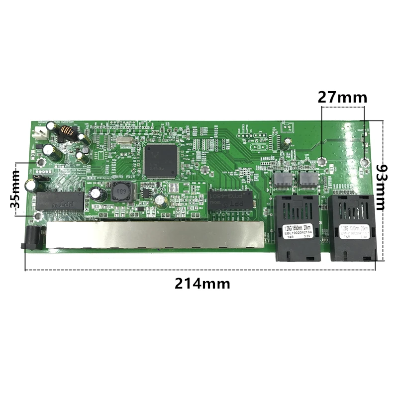 Reverse POE 10/100/1000M Gigabit Ethernet switch Fiber Optical Single Mode 8 RJ45 UTP&amp2 SC fiber Port Board 20KM | Мобильные