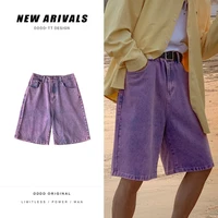 summer multicolor denim shorts mens fashion retro casual denim shorts men streetwear loose hip hop straight denim shorts mens
