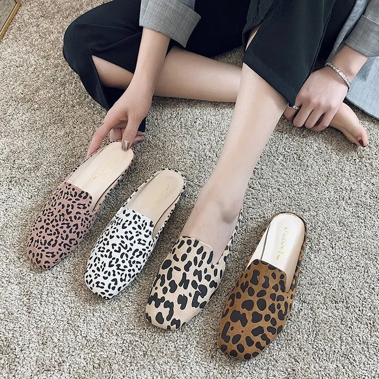 

Leopard Shoes Cover Toe Slippers Casual Slipers Women Slides Luxury 2022 Flat Summer Rome Basic Rubber Cotton Fabric leopard PU