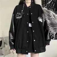 harajuku loose student print korean style all match black baseball uniform womens jackets spring and autumn