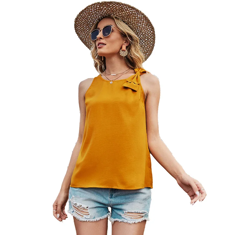 

2021NEW summer new products daily all-match fresh and sweet bow loose ginger yellow sling short coat women