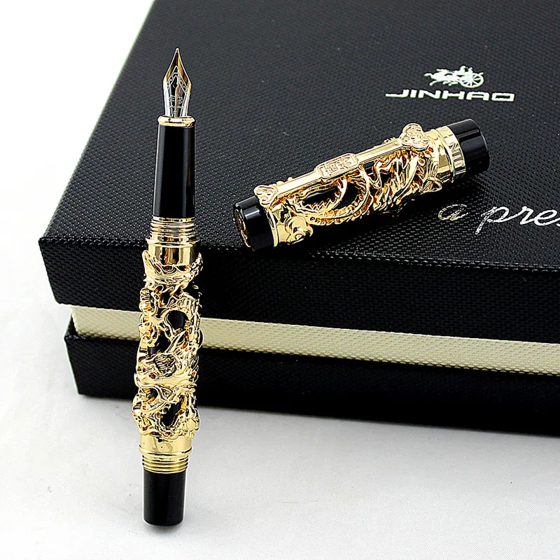 Роскошные подарочные ручки Jinhao серый и красный 3D Дракон и Феникс перьевая ручка 0,5 мм Металлические чернильные ручки офисные принадлежности