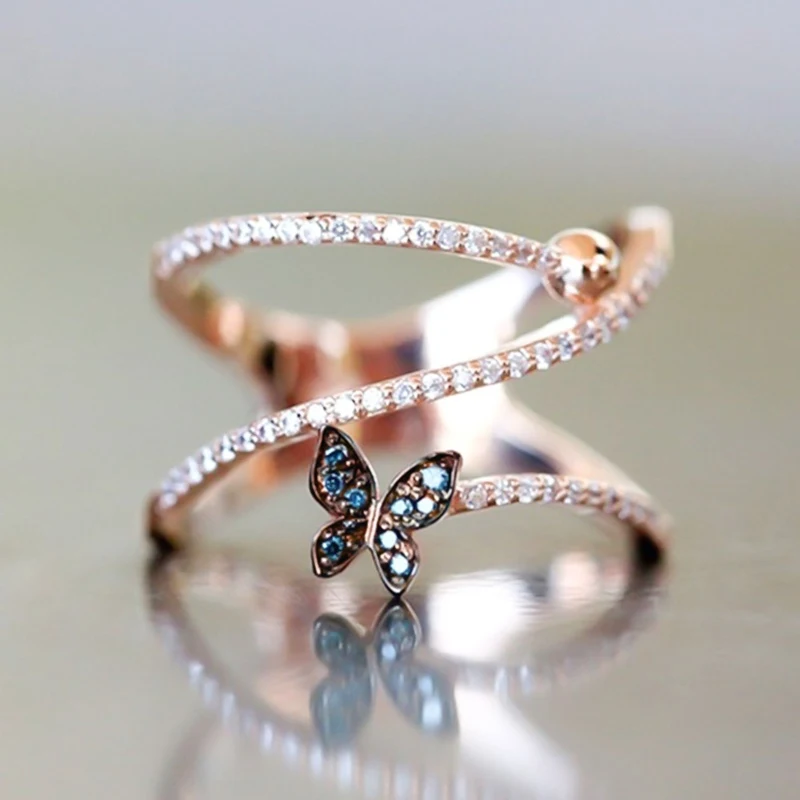 

Fashion Butterfly Ring Micro Inlaid Zircon Women Finger Ring Korean Version Female Multilayer Twist Jewelry Party Accessories