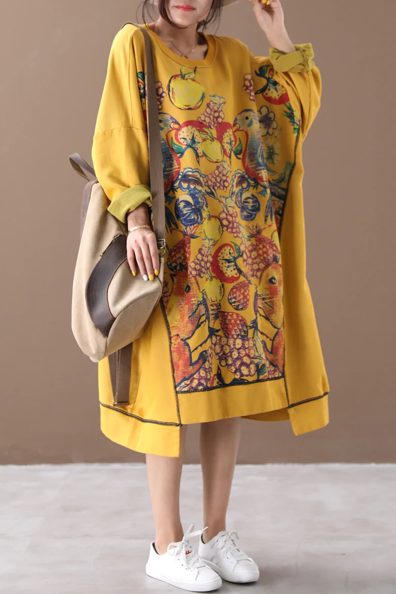 Женское платье Осень Зима Большие Размеры свободное ретро 2019 Новое с круглым