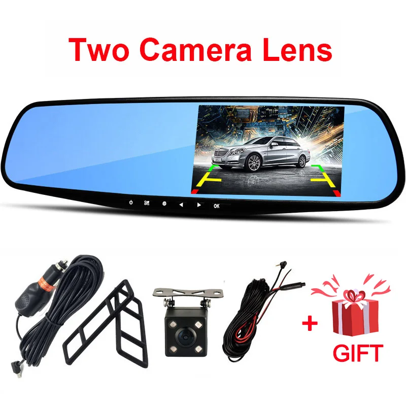 Dual Camera Lens Full HD 1080P Автомобильный видеорегистратор Камера авто 4,3 дюймов зеркало заднего вида цифровой видеорегистратор Двойной объектив регистратор видеокамера - Название цвета: Dual Camera Lens