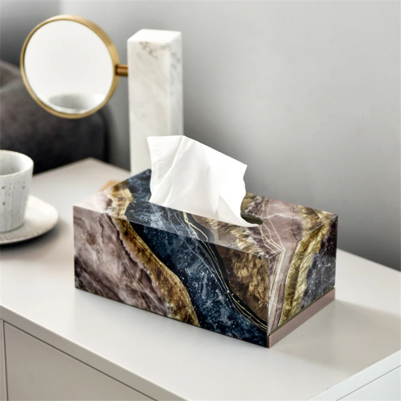 

Nordic Marbled Tissue Box Holder Auto Acrylic Table Napkin Holder Box Home Desk Living Room Modern Decoration Tissue Box