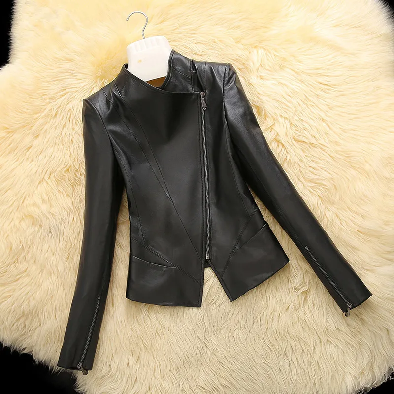 4040 Casual Spring Autumn Genuine Leather Jacket Real Sheepskin Coat For Women Short Black Slim Jackets Outerwear 38039
