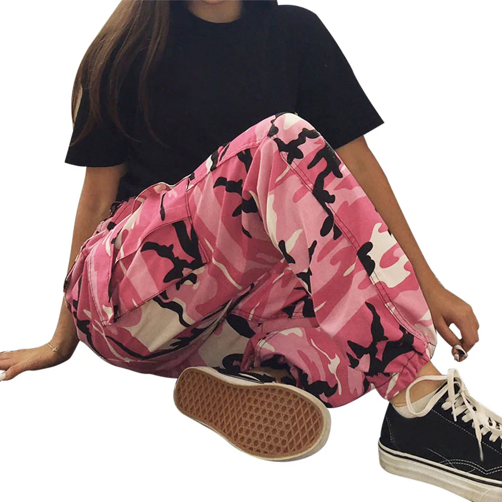 Women Sports Camo Cargo Pants Outdoor Casual Camouflage Trousers Jeans Plus Size Mid Waisted Femme High Quality Cotton |