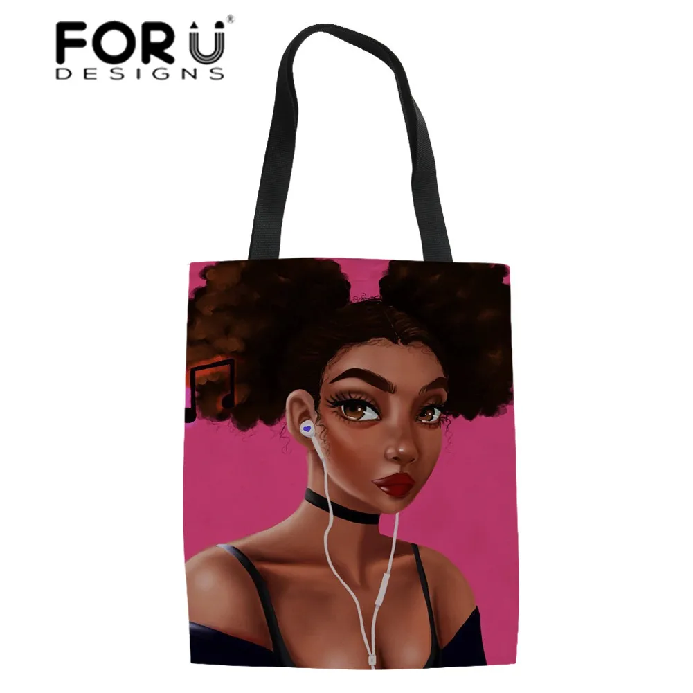 YQ4095Z22 FORUDESIGNS/льняные сумки-тоут женские черные художественные африканские девушки печать хозяйственная сумка женская складная сумка-шоппер сумки для женщин эко-сумка - Цвет: YQ4095Z22