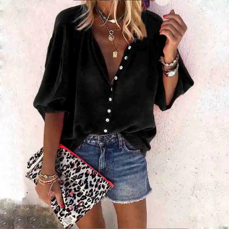 Женские блузки из шифона с v-образным вырезом осенняя элегантная однотонная