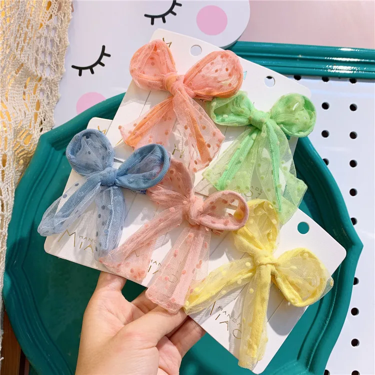 

2020 Children Sweet Lovely Candy Barrettes Bowknots Kids Lace Lovely Color Ribbon Hair Clip Bows Baby Cute Hair Accessories
