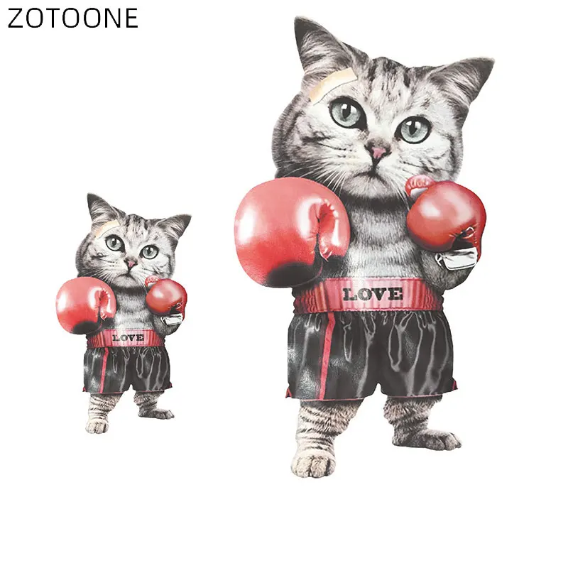 

ZOTOONE Cartoon Boxing Cat Patches for Kids Iron on Heat Transfer Cute Patch for Clothes Diy Application Thermo Vinyl Stickers D