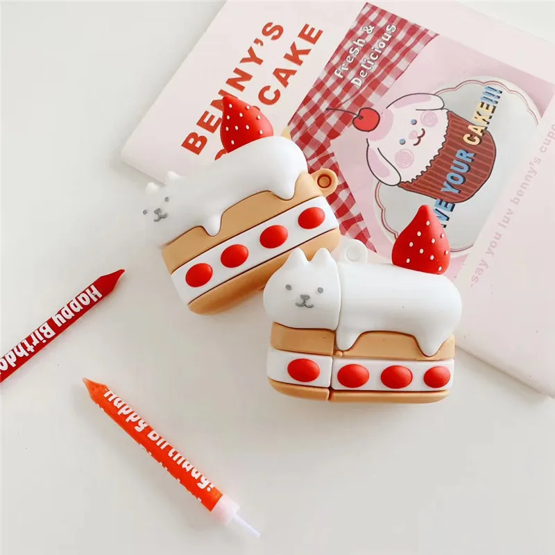 

3D Cartoon Cake Drink Potato Chips Cow silicone Case For Apple Airpods cover For Air pods 1 2 Case Wireless charging soft Cover