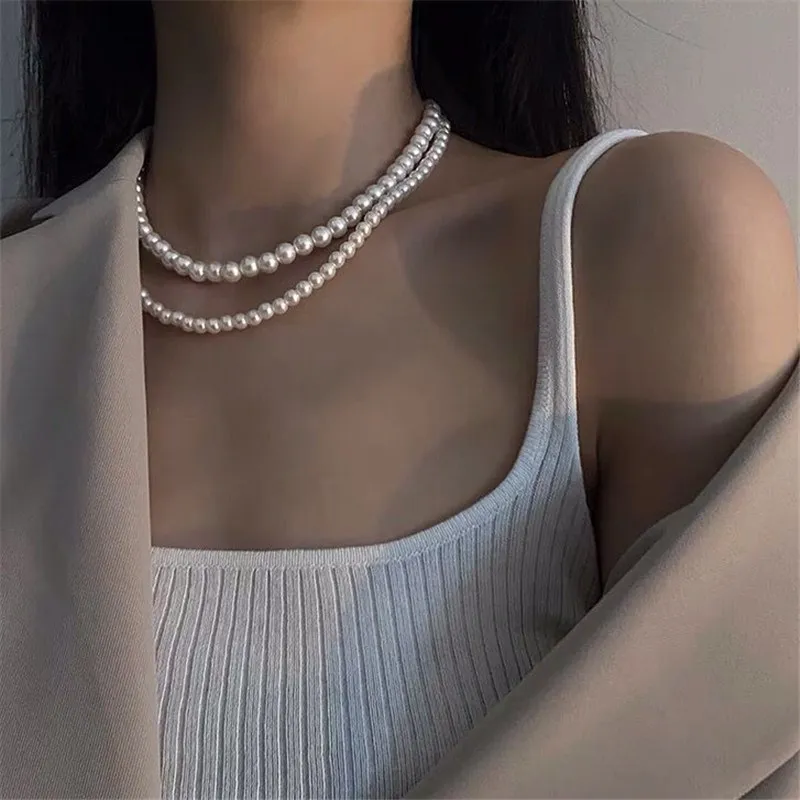 

Women Fashion Vintage Pearl Necklace Party Necklace Elegant Chain Retro Accessories All Match Necklace Streetstyle Necklace