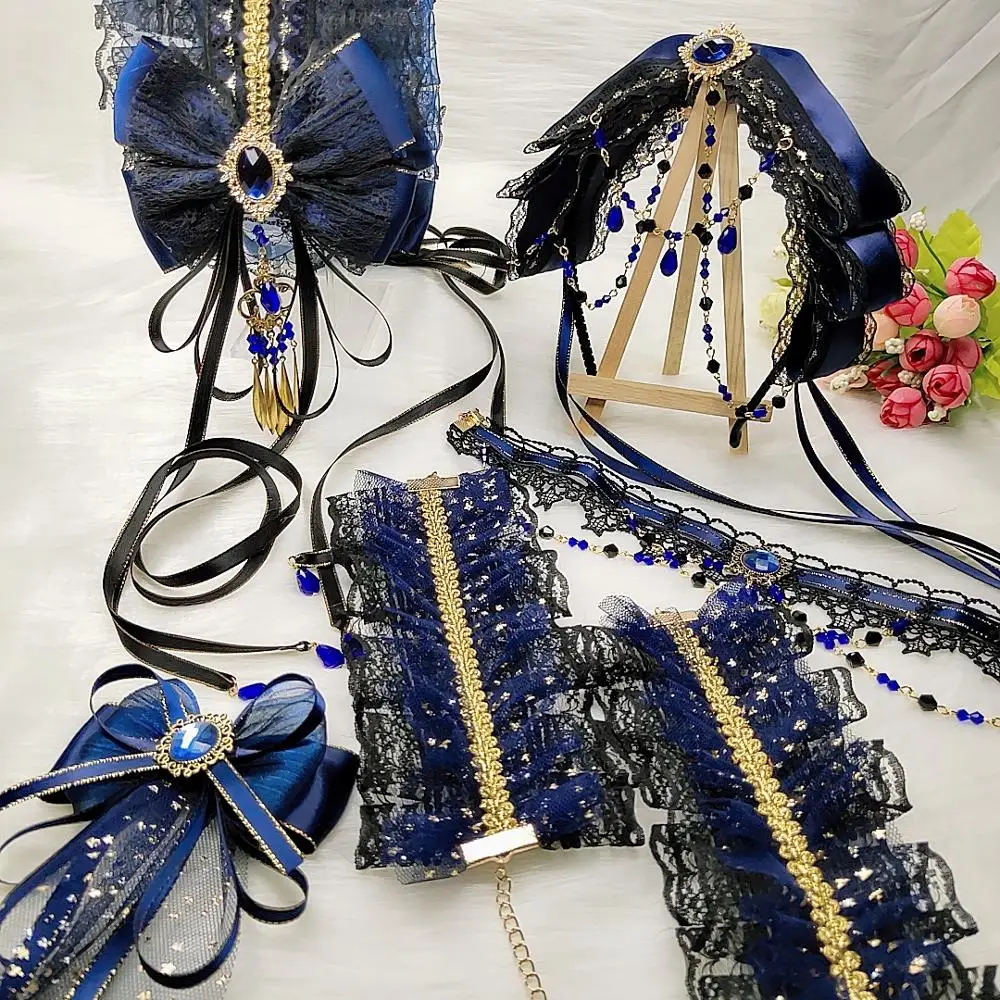 Повязка на голову женская в готическом стиле кружевная лента с жемчужным бантом