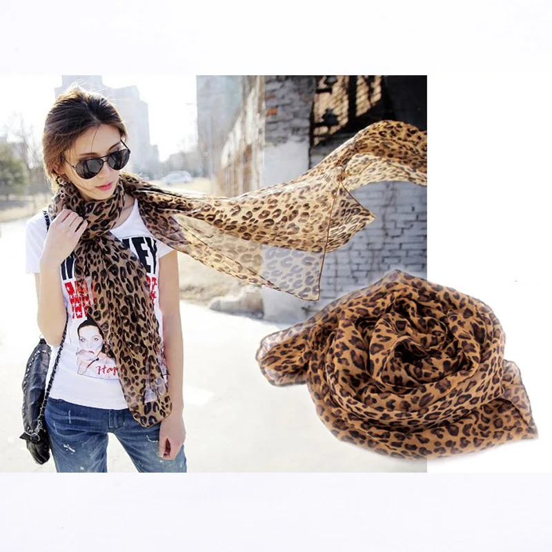 Модный Леопардовый шифоновый шарф Женский Универсальный мягкий Повседневный