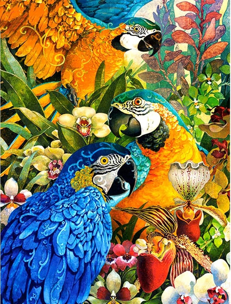 

JMINE Div 5D Parrot Bird flower Full Diamond Painting cross stitch kits art High Quality Animal 3D paint by diamonds
