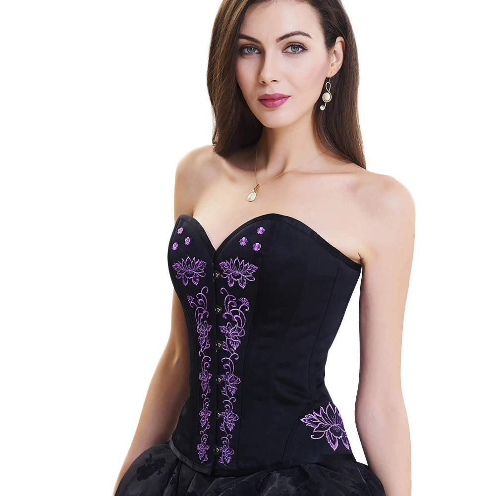 Черный и фиолетовый корсет Корсеты с цветочным рисунком корсеты сексуальная